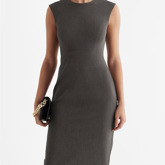 Express Gray Sheath Midi Dress Crew Neck Sleeveless - Picture 1 of 2